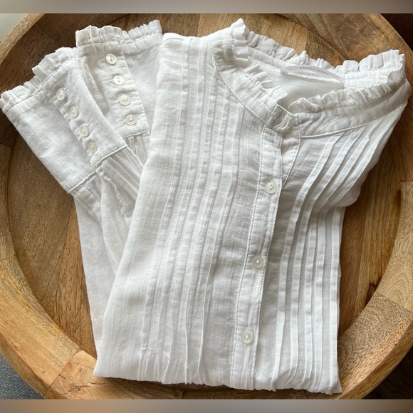Anine Bing Tops - Anine Bing Women’s 100% Cotton White Ruffle Neck Tuxedo Button Down Size Small